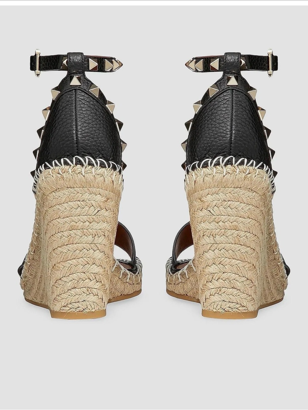 Valentino Garavani Black Leather Studded Espadrille Wedge Sandals - Picture 3 of 8